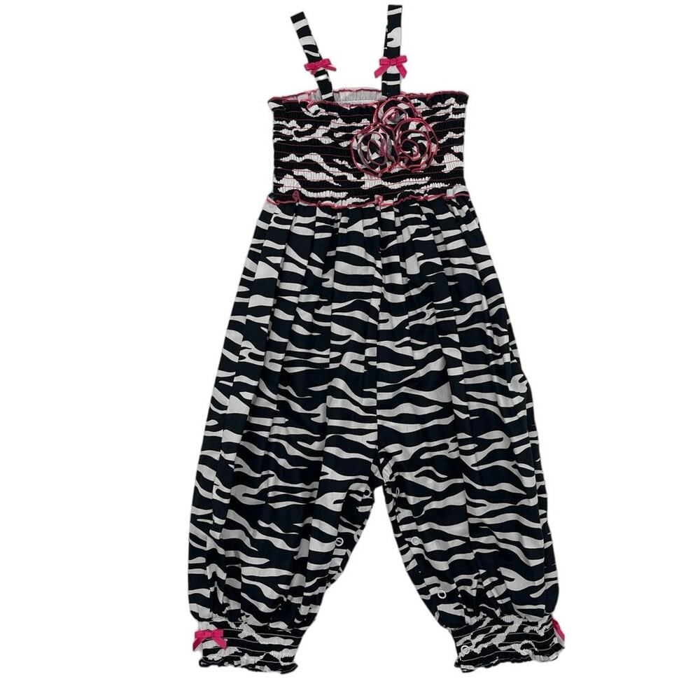New smocked zebra romper jumpsuit by Bonnie Jean